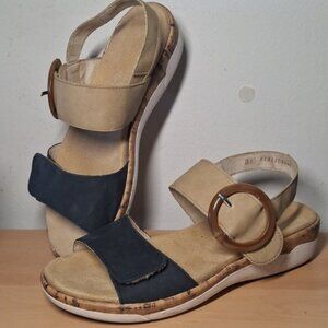 Remonte 87311-03 Black Beige Leather Buckle Sandals Women's Size 39 Euro / 8 US